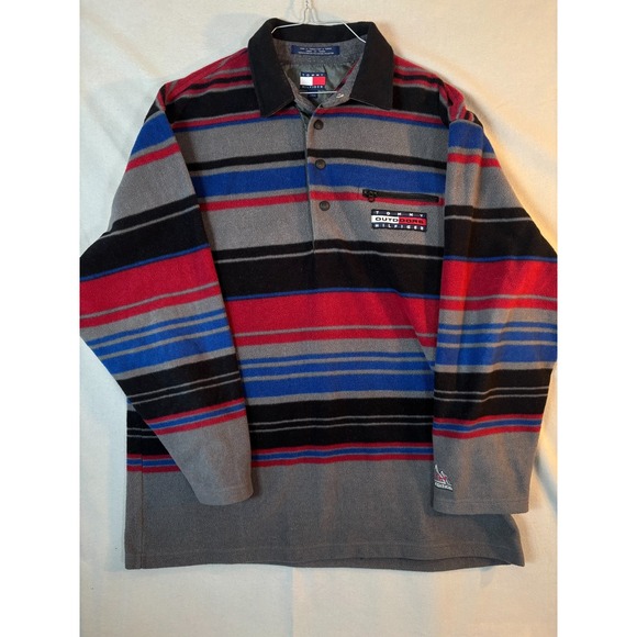 VTG 90s Tommy Hilfiger Outdoors Expedition Fleece Jacket Mens LG Synchilla Snap